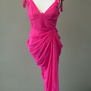 Pretty Little Thing Hot Pink Ruched Bralette Dress NWT Sz 8